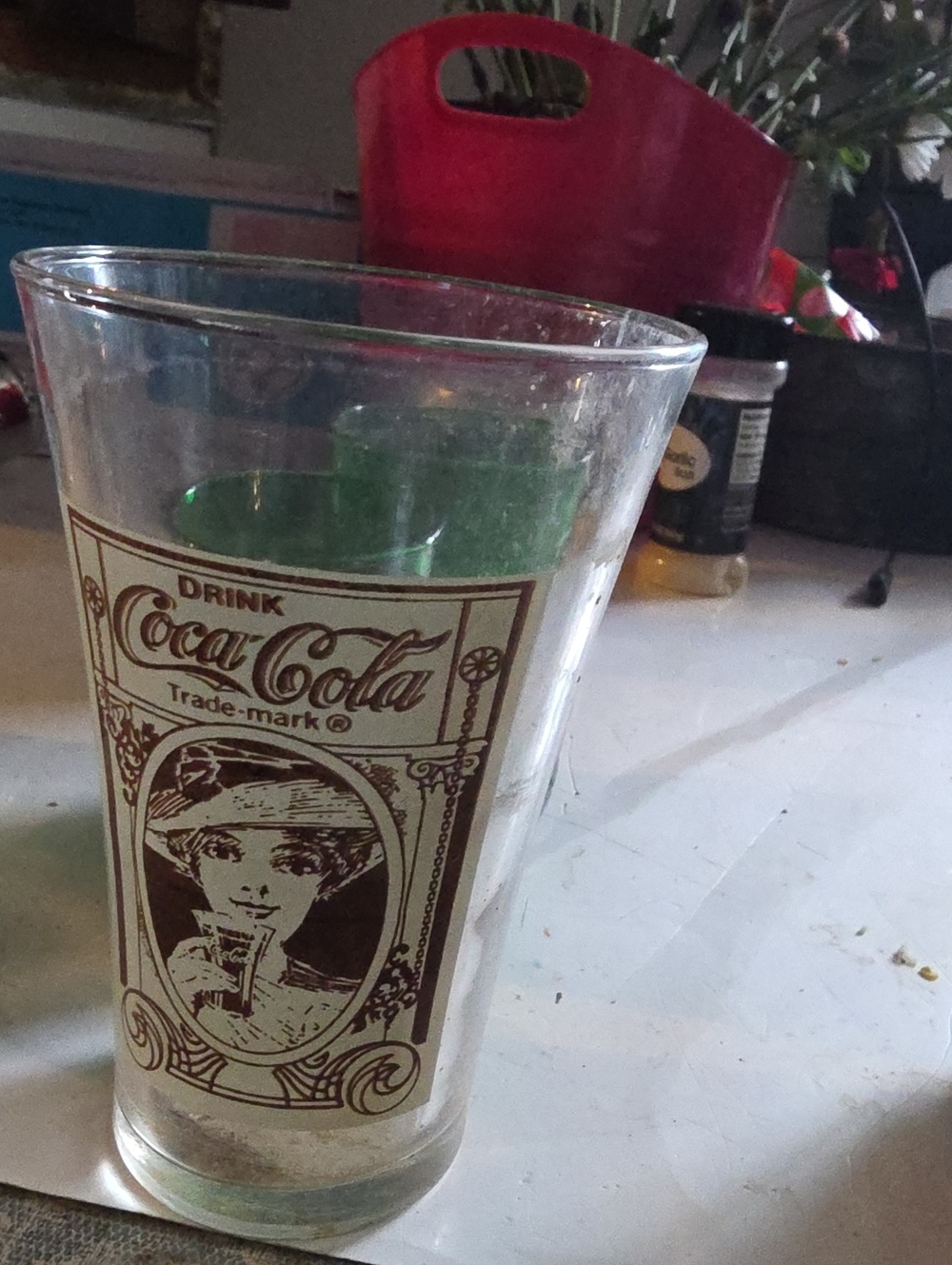 Coca Cola Clear Glass with Brown Vintage Logo Print